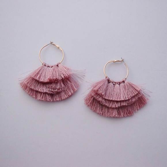 1 left! Rose Tassel Fringe Statement Hoop Earrings - Picture 3 of 5